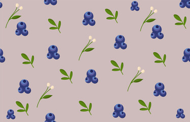 Blueberry Seamless Pattern Vector on Lavender Pastel Background