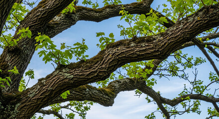 Tree Branches with Green Leaves Against Sky