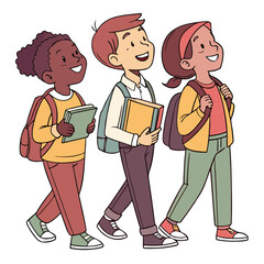 Colorful vector illustration of people walking together symbolizing friendship, social connection, and diversity