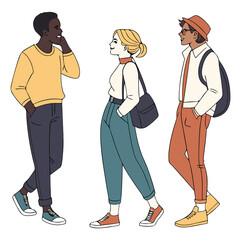 Modern illustration showing young people enjoying a friendly conversation outdoors