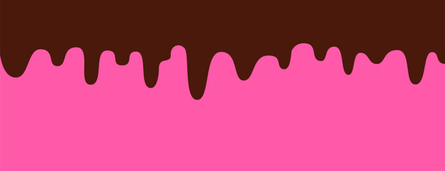 Melted chocolate drip liquid element. Melt chocolate flowing. Spilled, drop, leak. Vector illustration