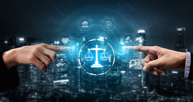 Futuristic digital law interface displaying justice scale, highlighting digital law, AI compliance, digital law systems, and digital law regulations for secure governance. Spline
