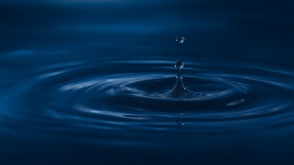 Water droplet ripples in tranquil blue enviroment. AI image