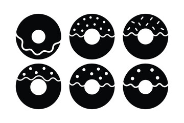 Donut silhouette set of sweet dessert icons