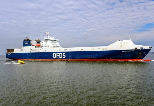 CUXHAVEN, GERMANY &ndash; 30.9.2025: DFDS roro vessel SELANDIA SEAWAYS on the river Elbe