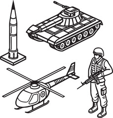 Vintage military soldier illustration showing detailed army figures and battlefield scene in retro hand-drawn style, perfect for historical or educational design projects