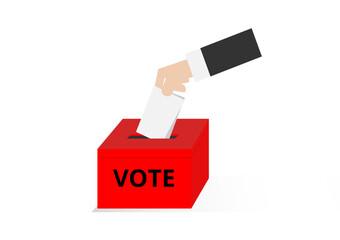 voter drop card in red ballot box for election day, politics vector and illustration background