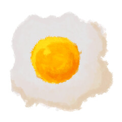 Watercolor Fried Egg Illustration on White Background