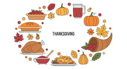 Thanksgiving feast with turkey pie and harvest foods.