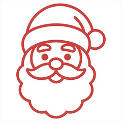 Festive red outline santa claus face icon for merry christmas celebrations and holiday designs
