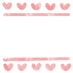 テキスタイル調の赤いハート&ラインのフレームイラスト