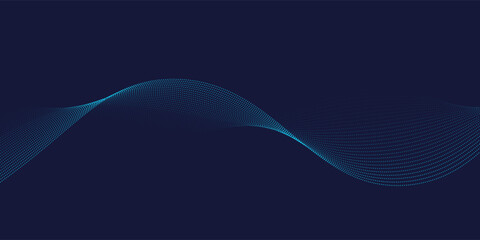 Flowing dots particles wave pattern in blue green colors. Vector curve light line. Abstract background banner design for music, Ai technology, neural network concept