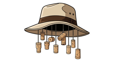 Safari hat with wine corks hanging from its brim