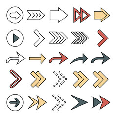 Colorful arrow collection showing different shapes and directions, designed for infographic and business flow illustrations