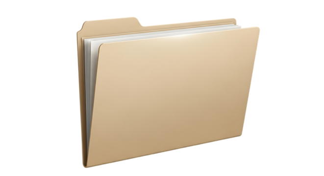 A simple beige file folder icon with papers inside, representing organization and documents.