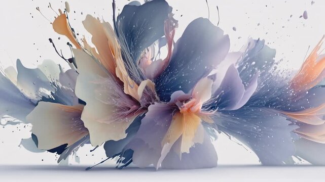 Soft flowing digital floral abstraction blooming outward like watercolor petals in motion, elegant decorative loop for branding, background visuals, feminine identity designs and gentle lifestyle prom