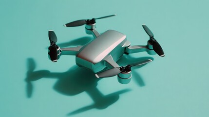 High quality close up of a folded mini drone on a mint green background, clean shadows, lightweight design, futuristic look