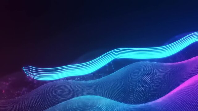 Vibrant abstract digital wave patterns flowing across a dark background, representing futuristic technology, internet signals, and data visualization in a modern geometric style - Powered by Adobe