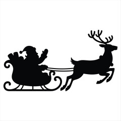 Christmas silhouette santa claus reindeer sleigh flying merry holiday season