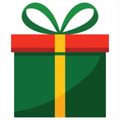 Festive green christmas gift box with red ribbon and yellow bow for holiday celebrations