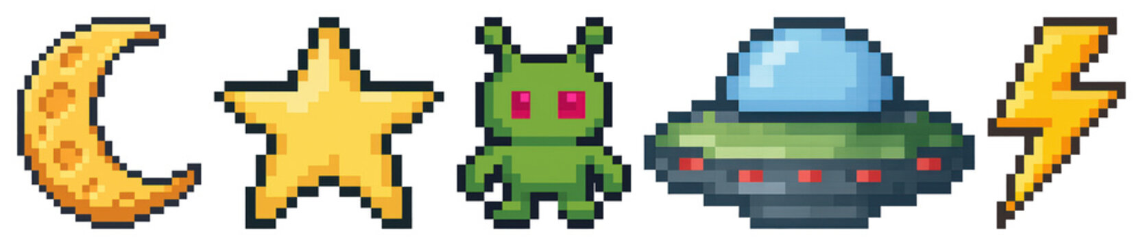 PNG Pixelated cosmic icons collection, element set on transparent background