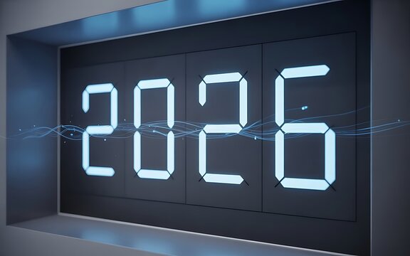 Digital countdown display changing from 2026