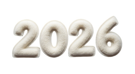 White dough numbers forming the year 2026 isolated on transparent background
