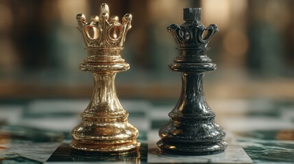 Fototapeta premium Gold vs. Black Chess Pieces: Strategy & Game Concept