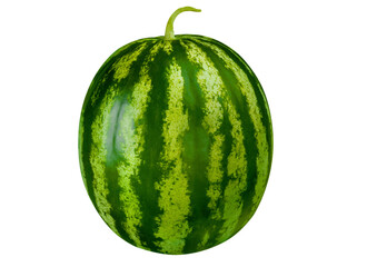 Whole Ripe Watermelon with Stem Isolated on Transparent Background