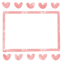テキスタイル調の赤いハート&四角いフレームイラスト