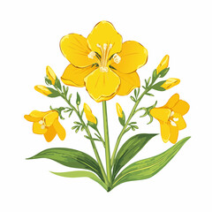 Yellow freesia flowers with buds and leaves