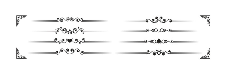 Elegant Separators Black and White Decorative Dividers Collection Set Design. Elegant ornate dividers flourish ornaments design elements decorative vintage style set, vector illustration.