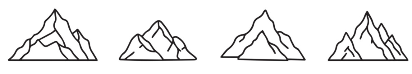 Cute simple cartoon erupting volcano with thick black lines, minimalist line drawing colouring page on white background. set of mountain icon, set of camping icons,  vector illustration. © Rehan