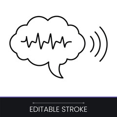 Voice recognition sound wave in speech bubble icon.