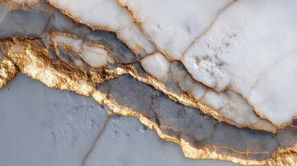 Fototapeta premium Macro image of elegant white marble with subtle golden veins for interior design. Natural decorative pattern background.