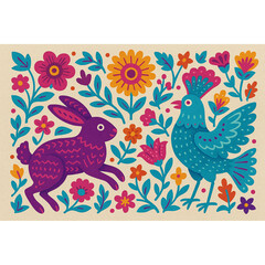 Polish Folk Art Birds and Floral Mandala