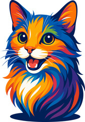 Charming Cat Head Portrait With Expressive Eyes In Colorful Style