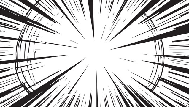 Cartoon radial frame. Manga comic strip and action anime motion graphic asset, burst effect, speed and velocity graphic elements. Vector isolated set. Fast and power movements for magazine