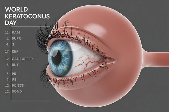 Raise awareness for World Keratoconus Day with this stylized eye illustration, ideal for medical education, eye care campaigns, and health awareness initiatives
