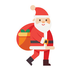 Full-Body Santa Claus Carrying Gift Sack Vector Icon for Christmas, Holiday, and Festive Designs