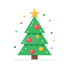 Christmas Tree with Glowing Star and Ornaments Vector Icon for Holiday, Festive, and Celebration Designs
