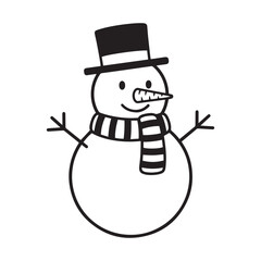 Minimalist black and white icon of a snowman