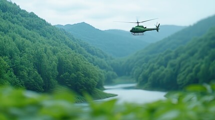 A serene hot air balloon gently rises above golden fields as the sun sets, casting a warm glow over picturesque farmland