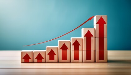 wooden block chart with daily commodities and red arrows showing price increases