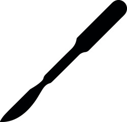 Black silhouette of a surgical scalpel blade with a handle on a white background