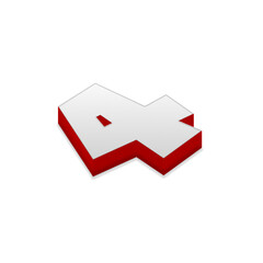 Isometric number four illustration 3D rendering of numeral with red and white colors isolated on white background