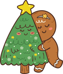 Gingerbread christmas cookie illustration cartoon hand drawn