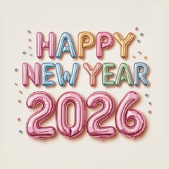 happy new year 2026 foil balloon vector, colorful 3d letter celebration, metallic party decoration