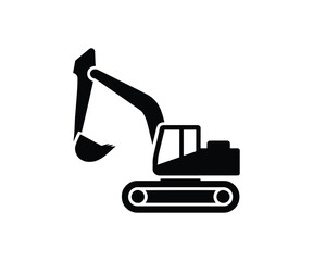 Black hydraulic excavator on tracks silhouette