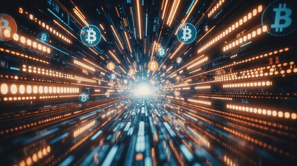 Abstract digital tunnel of bitcoin and data streams